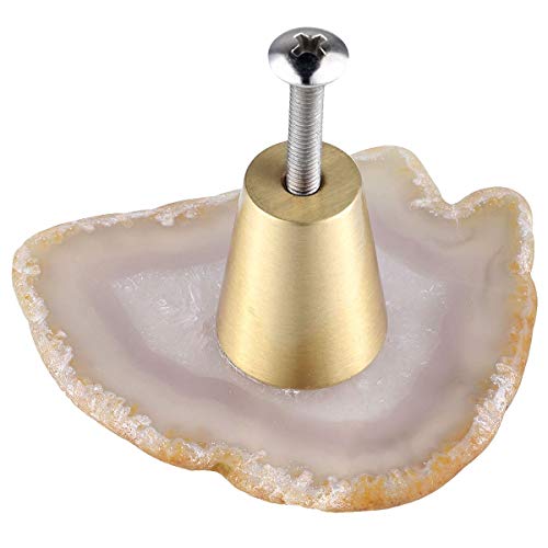 mookaitedecor Tranche Agate Blanc Boutons de Portes Tiroirs Armoire Meuble,Poignée Placard Bouton Pierre Naturelle pour Commode Cuisine,Lot de 4