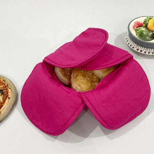 Image of Swayam 100% Cotton Cloth Roti Casserole | Hot Chapati Box | Washable Bread Basket | 22 cm Round Roti Basket | Floral Design - Pink Fuchsia