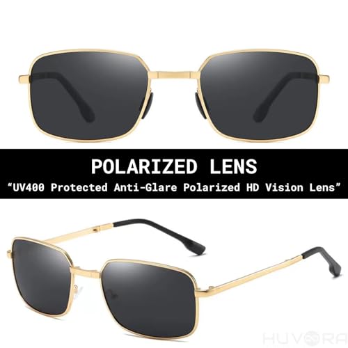 Image of Foldable UV Protected Polarized Rectangular Sunglasses for Men Women Stylish Metal Frame Shades Sun Glasses Lightweight Photochromic Square Night Driving Goggles