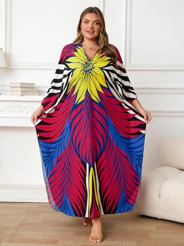 Image of Kaftan Dress for Women - Plus Size Caftan Maxi Beach Dress Moo Moos Loungewear, Swimsuit Cover Up for Beach, Pool or Vacation