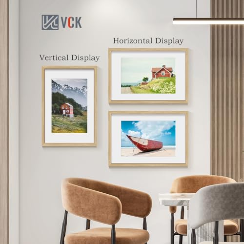 Image of VCK 16x24 Picture Frame 5 Pack, Oak Wood, 12x18 Mat, for Wall Art