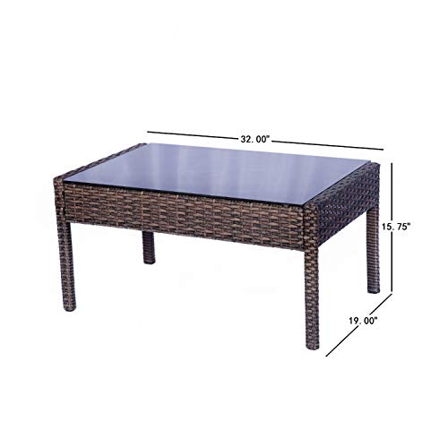 Image of Carry Bird 4 Piece PE Wicker Rattan Outdoor Furniture | 4 Seater Balcony Sofa With Tea Table | Set of 2+1+1 Outdoor Patio Chairs with Coffee Table | Sofa Sets & Center Table for Home & Garden | 3 Piece Patio Stools with Table | Indoor Patio Furniture Set Space Saving | Rattan Chair | Patio Set | Wicker Conversation Set | Poolside Lawn Arm Chairs Set For Balcony & Terrace | Balcony Table chair Set | Hotel Patio Seating Chair & Table Set with Glass | LightBrown Sofa Grey Cushion