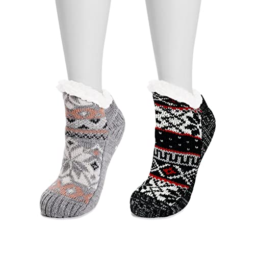 Dream Bridge 2 Pair Women Christmas Fuzzy Slipper Socks Sherpa Lined With Grippers Fuzzy Fleece Lined Warm Indoor Socks Home Socks Grippy Socks #TOP19