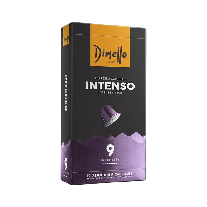 Dimello Intenso Coffee Capsules Compatible with Nespresso - Intense & Rich Arabica and Robusta - 2 Packs of 10 Ground Coffee Capsules (20 Capsules)