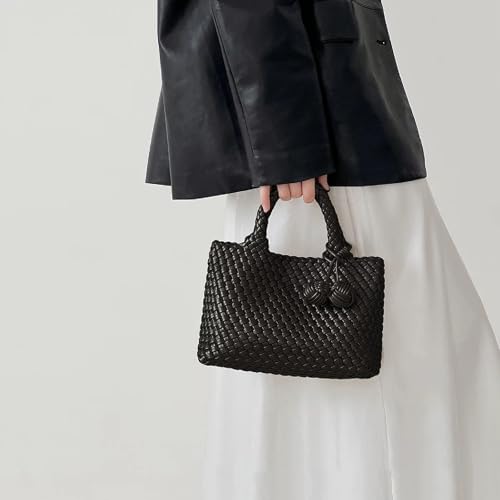 Image of Woven Tote Bag for Women with Coin Purse, Foldable Chain Small Crossbody Handbags, Fashion Shoulder Bag, Hobo Satchel