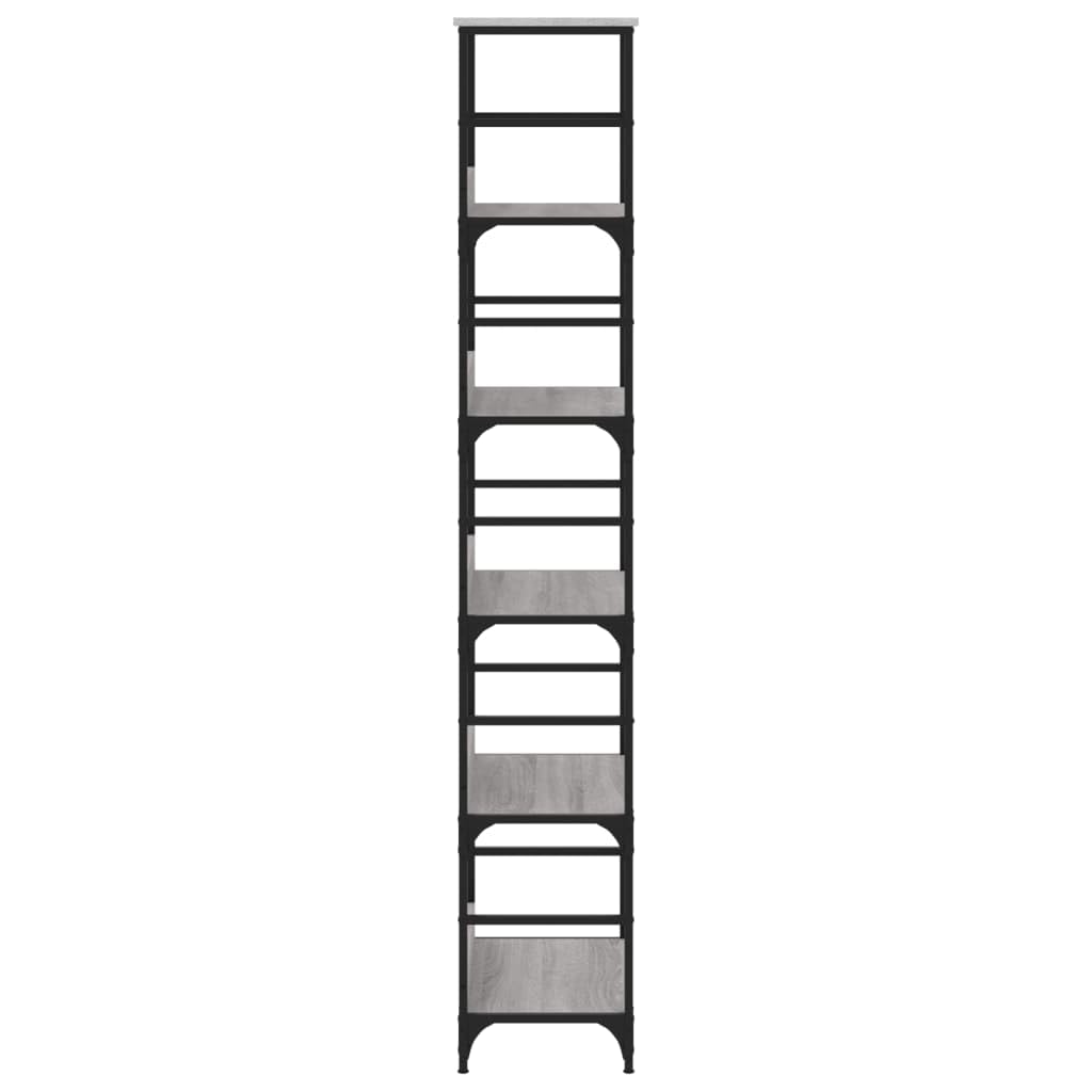 5-Tier Bookshelf Gray Sonoma 50x33x189 cm Engineered Wood & Steel Frame Modern Industrial Style Office Storage Shelf for Living Room Bedroom Corridor