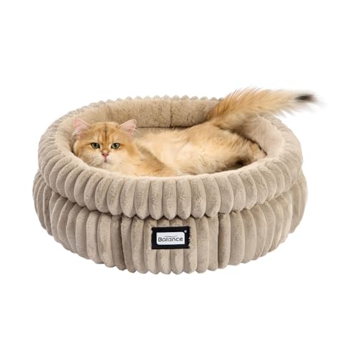 BALANCE Cat Bed Kitten Bed, Washable Round Cat Beds for Indoor Ca...