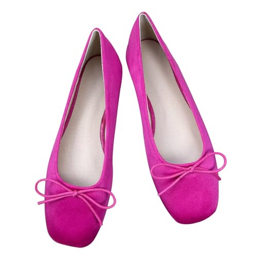 INEELUYI Women's Square Head Suede Bow Decoration Fashionable and Comfortable Flat Shoes Mary Jane Ballet Shoes