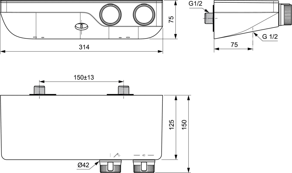 Ideal Standard termostatyczny bateria prysznicowa z półką CERATHERM S200 uchwyt ścienny chrom A7329AA