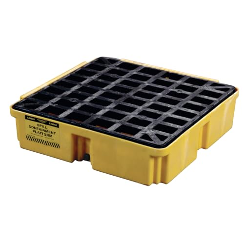 Eagle 1 Drum Spill Containment Pallet with Drain, Made in the USA, Yellow