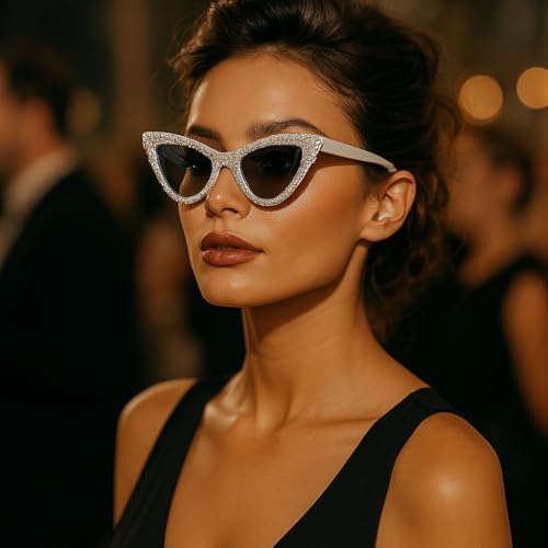 ICARA Fashion Rhinestone Sunglasses Women Sexy Crystal Sparkling Trendy Retro Cateye Party Sunglasses3