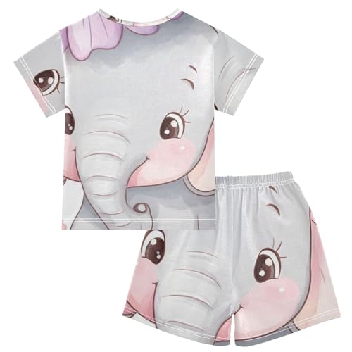Summer Pajama Set Elephant Purple Flower, Short Sleeve Sleepwear Nightwear2