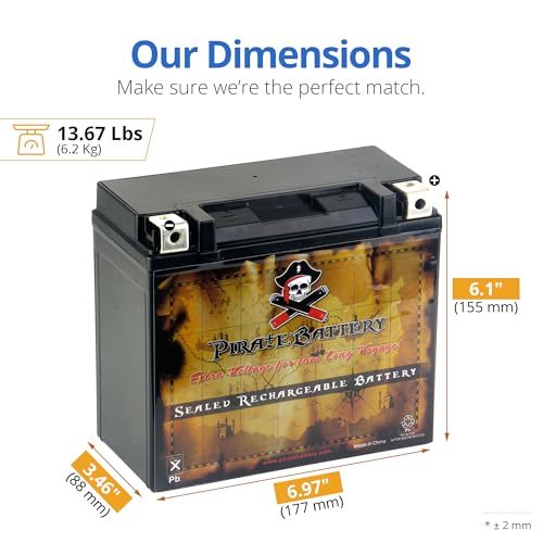 Image of Pirate Battery YTX20HL-BS 310 CCA Maintenance-Free 12V 19Ah Battery Replacement for ATV, Harley Davidson Motorcycle, Jet Skis, Scooter, UTV, and More - Nut and Bolt (T3) Terminal