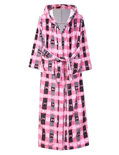 Image of Jxstar Girls Bathrobes Kids Long Hooded Robes Plush Full Length Coral Fleece Pajamas Sleepwear
