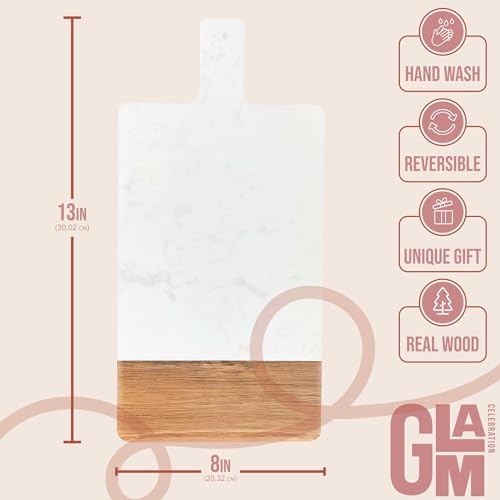 Tabla de cortar rectangular en madera y mármol con mango miniatura 3
