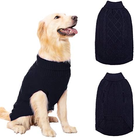 Mihachi Turtleneck Dog Sweater - Winter Coat Apparel Classic Cable Knit Clothes with Leash Hole for Cold Weather, Ideal Gift for Pet in New Year