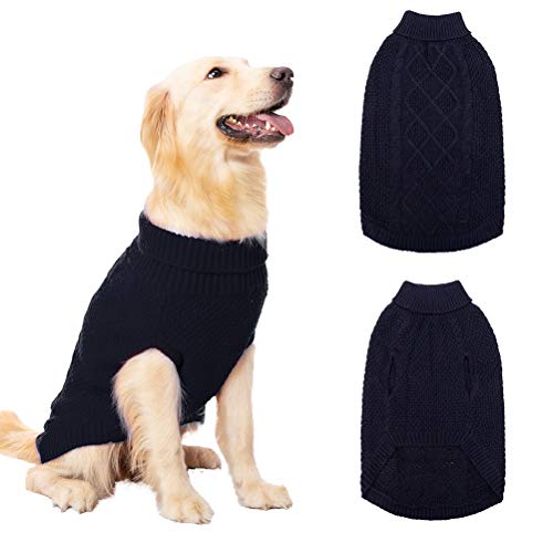 Mihachi Turtleneck Dog Sweater - Winter Coat Apparel Classic Cable Knit Clothes With Leash Hole For Cold Weather, Ideal Gift For Pet In New Year #TOP3