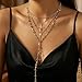 Hadnves Layered Cross Necklaces Fashion Trendy Gold Stack Chain Bohemian Bead Pearl Y Long Pendant Necklace Adjustable Vintage Rosary Necklace Statement Chunky Jewelry for Women