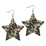 Swono Camouflage Leather Earrings Army Green Woodland Brown Black Olive Colors Classic Forest Texture Star Faux Leather Earring Lightweight Dangle Drop Earrings for Women