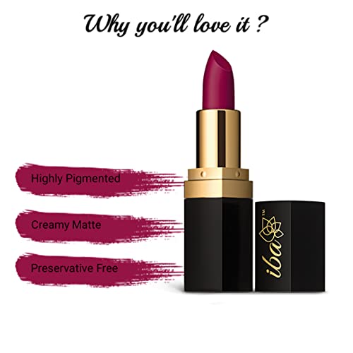 Image of Iba Long Stay Matte Lipstick for Women- M04 Wild Magenta, 4g | Creamy Matte Finish & Smooth Texture| Long-Lasting | Hydrated Lips | Enriched with Vitamin E| Intense Colour & Highly Pigmented | Lip Makeup