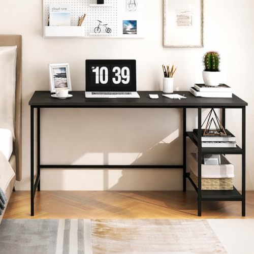 Image of 120 cm Computer Desk for Home Office | Study Writing Table with Multi-Storage Shelves | Study Table for Home | Gaming Setup | Wooden PC Table | Space-Saving Setup | Black | 120x60x75 cm