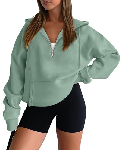 onlypuff Women Half Zipper Pullover Sweatshirt Long Sleeve Hoodies Kangaroo Pocket Fleece Basic Sweater