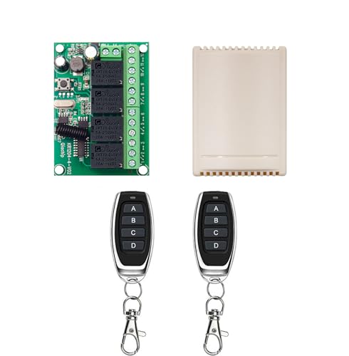 QIACHIP Interruttore di controllo remoto wireless DC 12V 24V 4CH 10A Ricevitore relè a radiocomando a 4 canali 433Mhz con 2 trasmettitori RF, per luci, porta del garage, motore