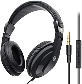 VCOM Over Ear Headphones with Microphone, Lightweight Stereo Wired Headset, 3.5mm Audio Jack for Smartphones Tablets Laptops MP4 PS4 Office School Classroom Online Chat Students Teens Adults (Black)