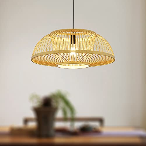 KXEcoLife Lámparas de bambú Estilo Pastoral para dormitorios, lámparas Colgantes de ratán Tejido, lámparas de Restaurante Hechas a Mano, lámparas de Mimbre Beige para Dormitorio.