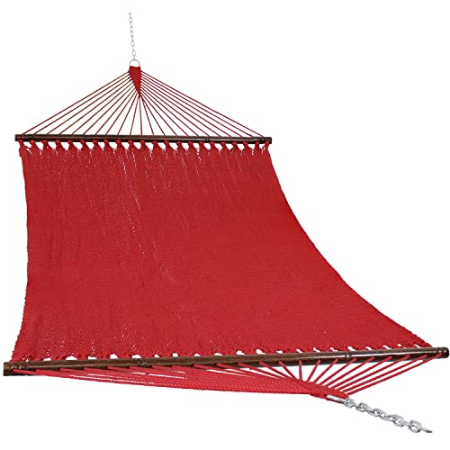 Sunnydaze Soft-Spun Polyester Rope Double Hammock - 600-Pound Weight Capacity - Red