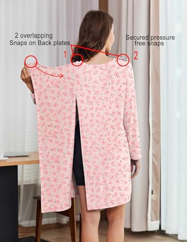 Deyeek Hospital Gowns for Women Open Back Tear Away Post Surgery Dress Long Sleeve with Shoulder Snaps Adaptive Nightgowns4