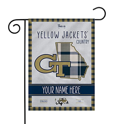 Rico Industries NCAA Georgia Tech Yellow Jackets - GT This is Yellow Jackets Country - Plaid Design Personalized Garden Flag