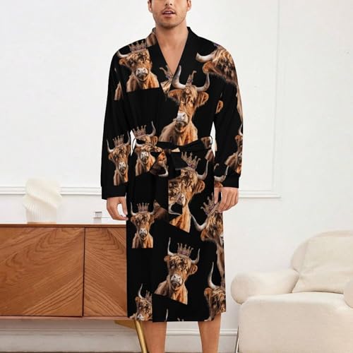 Highland Cow of King Soft Robe Long Sleeve Bathrobes V Neck Sleepwear Spa Robes with Belt Men Woman2