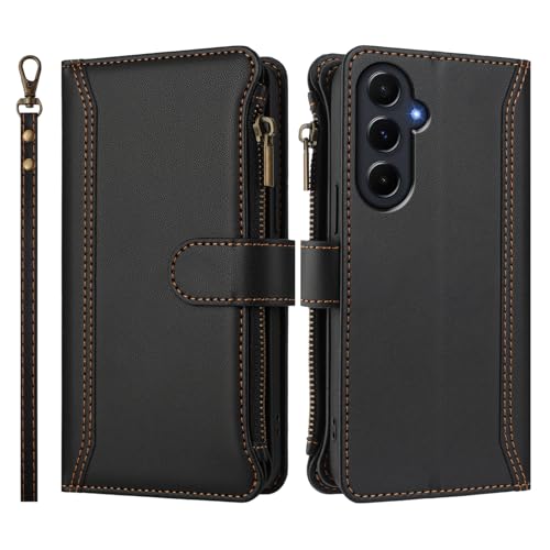 PEIYE Coque pour Samsung Galaxy A55 - Housse Portefeuille Fermeture en Cuir PU avec Rabat Magnétique, Étui Antichoc avec Compartiments pour Cartes - Noir