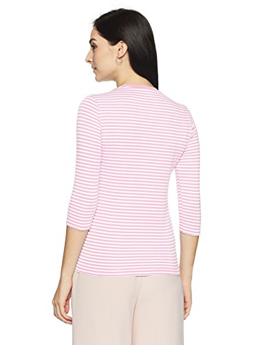 Image of Jockey 1360 Women's Super Combed Cotton Elastane Stretch Slim Fit Striped Round Neck Three Quarter Sleeve T-Shirt