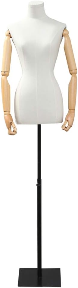 Mannequin Torso with Stand/Female Dress Form with Wooden Arms Iron Base for Clothing Jewelry Dress Display Adjustable