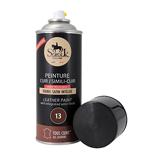 Sofolk - Pintura para cuero con barniz integrado - Recoloración de cuero dañado, rayado y descolorido: volante, asiento de coche, sofá, zapatos - Spray 400ml - 13-Brown