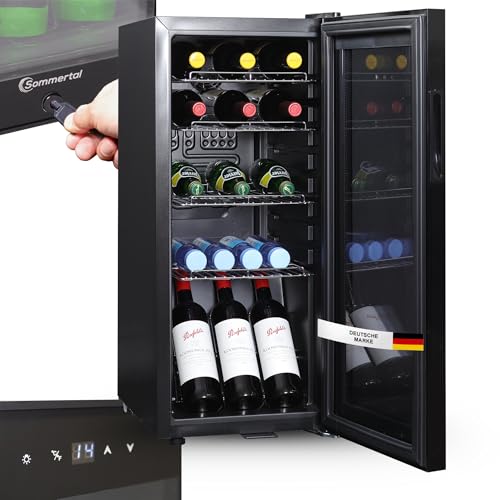 Sommertal Kühlschrank mit Glastür GK60– Leiser Getränkekühlschrank mit LED, Touchscreen & Schloss kleiner Flaschenkühlschrank schwarz 60L Sommertal Kühlschrank mit Glastür GK60– Leiser Getränkekühlschrank mit LED, Touchscreen & Schloss kleiner Flaschenkühlschrank schwarz 60L