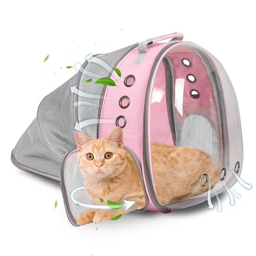 Pet Carrier Backpack Expandable for Cats and Small Dogs, Breathable Anti-Collapse Design, Airline Approved Travel Backpack for Hiking and Outdoor Use (Back Expandable-Pink)