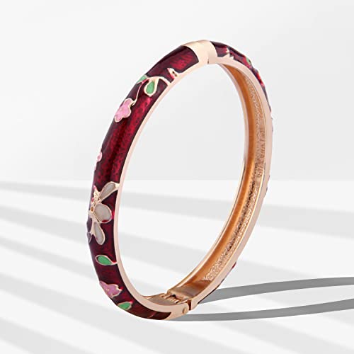 Ujoy Cute Cloisonne Bangle Bracelets-Enamel Gold Plated Animal Spring Openable Cuff Jewelry Gifts For Women Girl 55B28 Butterfly Winered #TOP3