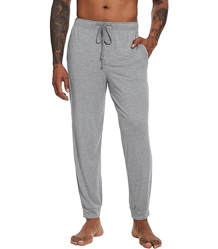 WiWi Men's Bamboo Viscose Pajama Jogger Pants 1 or 2 Pack Open Fly Lounge Bottoms Sleep Long Pj Joggers Sweatpant S-XXL