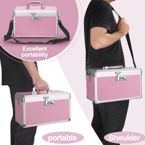 Image of Lock Box for Medication - 11.2 x 7.6 x 7.12 Inch Medicine Organizer Case with Combination Lock, First Aid Kit Empty, Lockbox with Code, Portable Storage Box for Home School Bussiness, Pink