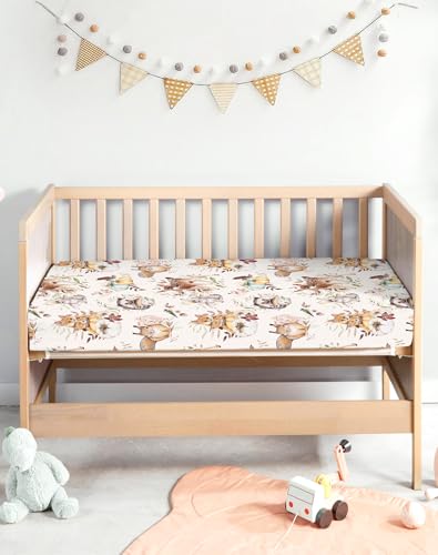 Image of Pack and Play Sheets 2 Pack, Fitted Jersey Knit Mini Crib Sheets for Baby Boys and Girls, Compatible with Graco Pack N Play and Mini Crib Mattress (Forest Friends, Pack N Play /Mini Crib Sheets)