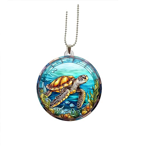 Tdwooden Sea Turtle Ornament Car Rear View Mirror Accessories Christmas Tree Ornament Decoration Hanging Charm Interior Rearview Pendant Decor Gift cover