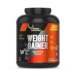 Strava Nutrition Weight Gainer with Whey protein, Ashwagandha extract and Digestive enzymes (Chocolate Flavour) 3kg / 6…