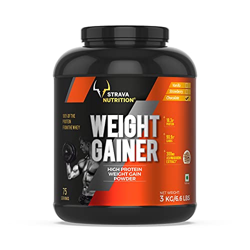 Strava Nutrition Weight Gainer with Whey protein, Ashwagandha extract and Digestive enzymes (Chocolate Flavour) 3kg / 6…