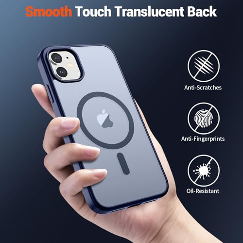 Image of SUPFINE Magnetic for iPhone 11 Phone Case(Compatible with MagSafe)(Military Grade Drop Protection) Translucent Matte Shockproof Phone Cover, Navy Blue