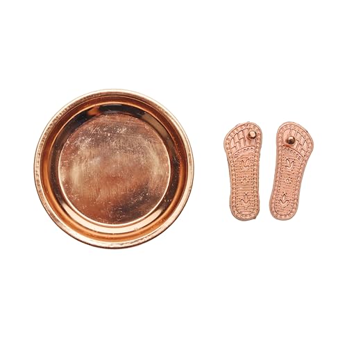 Copper LAXMI JI CHARAN Brass Shree Maa Laxmi Charan Paduka em um prato para prosperidade para Pooja