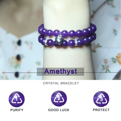 Healing Bracelets For Women - Amethyst Bracelet - Healing Prayers Crystal Bracelet, 8Mm Natural Stone Anti Anxiety Stress Relief Yoga Beads Get Well Soon Gifts #TOP3