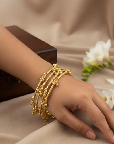 Image of Kashmiri Traditional Bangles Set for Women | Gold Plated /Silver Plated Handcrafted Ghungroo Bangles | Ethnic Bridal Festive Jewellery | Pack of 8